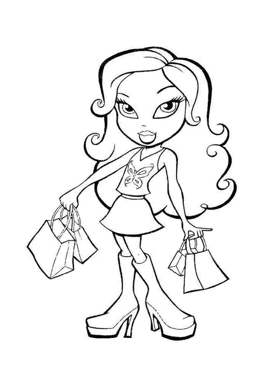 Раскраски Много покупок Для девочек Кукла, Bratz 