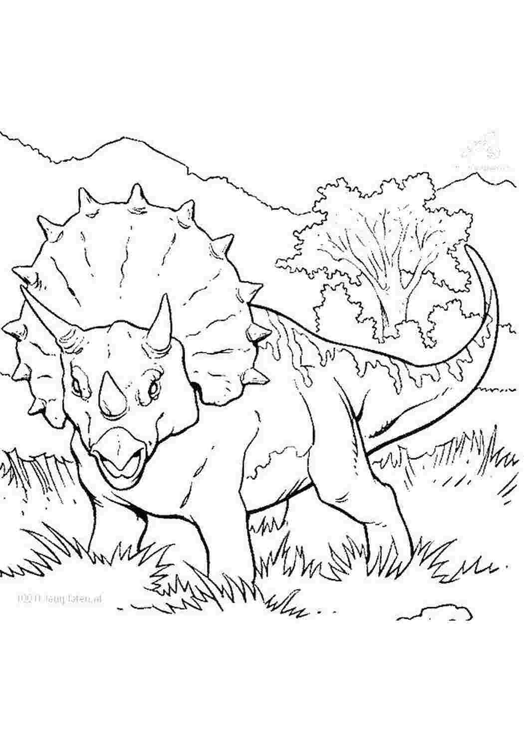 Картинка-раскраска для детей 4-5 лет динозавр трицератопс распечатать