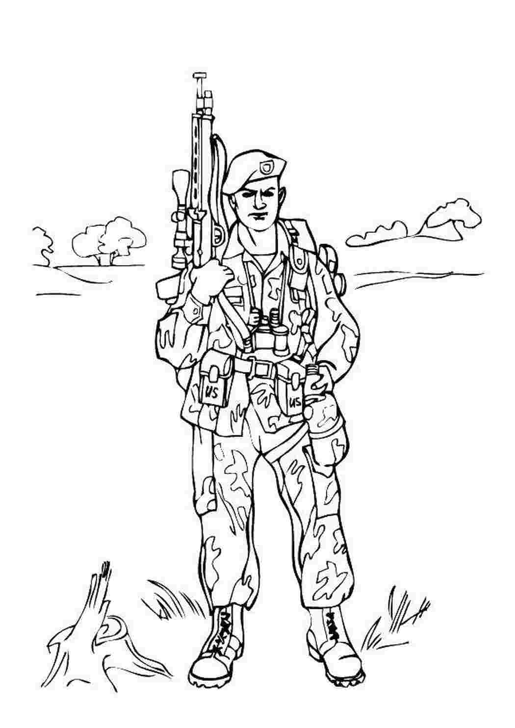 Раскраски Солдат в камуфляже военные раскраски солдат, оружие, камуфляж