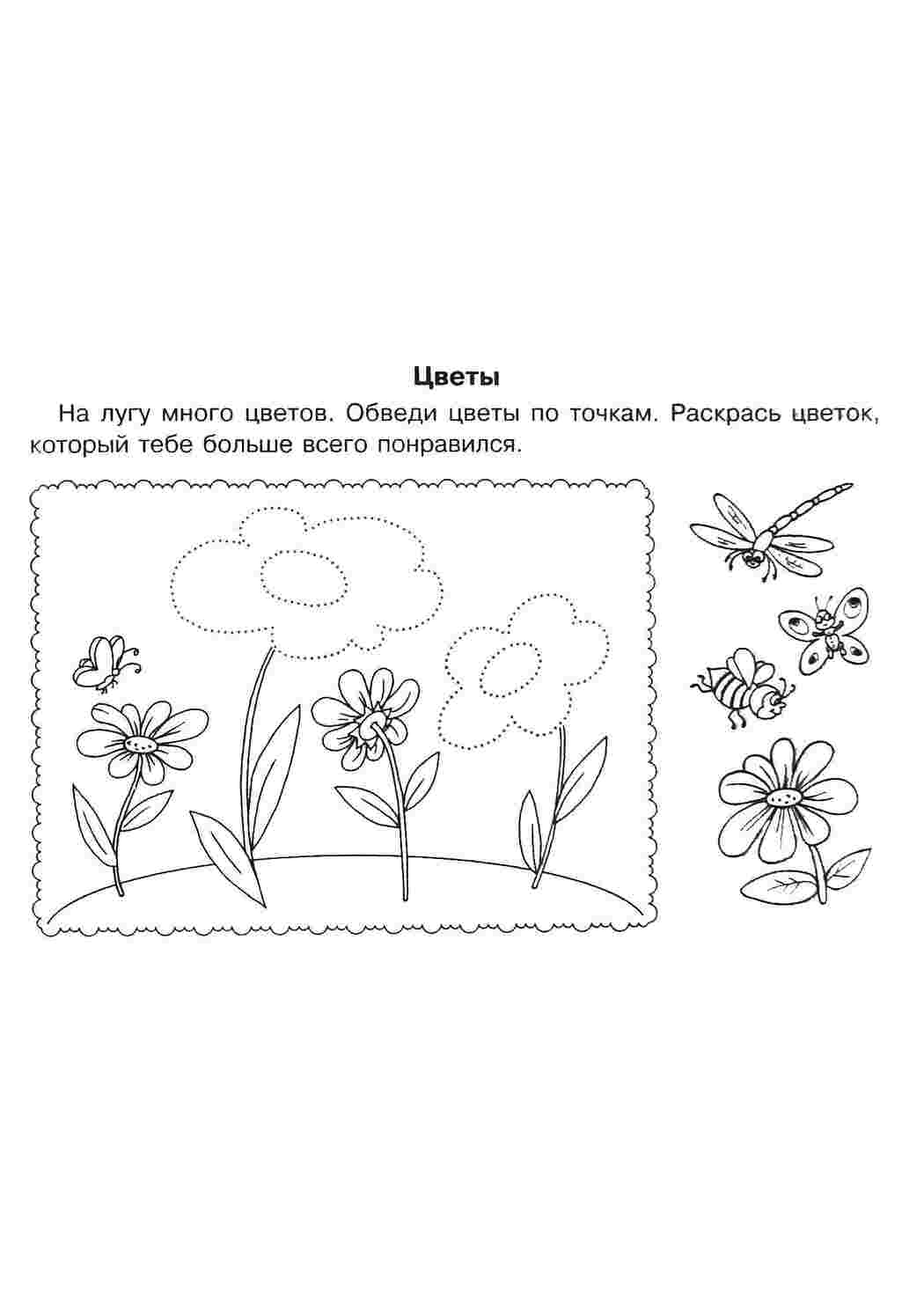 Раскраски Насекомые и цветы штриховки для дошкольников цветы, бабочка, пчела