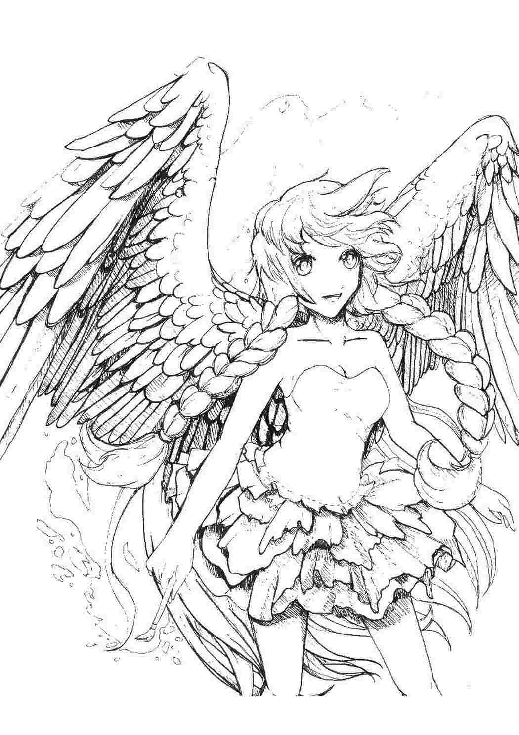 Раскраски Девушка с крыльями аниме девочка, крылья, аниме