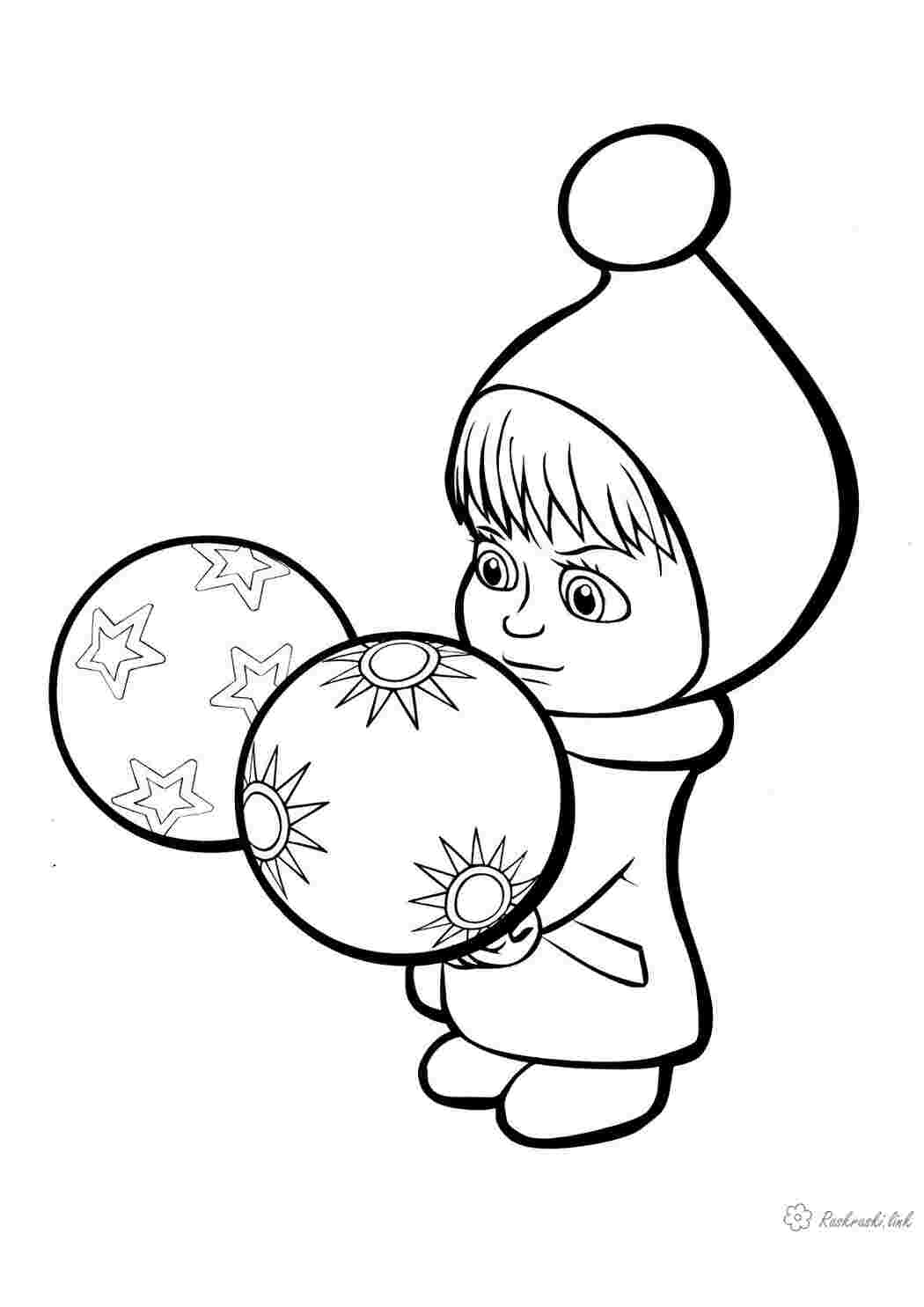Раскраска Маша и новогодние шары