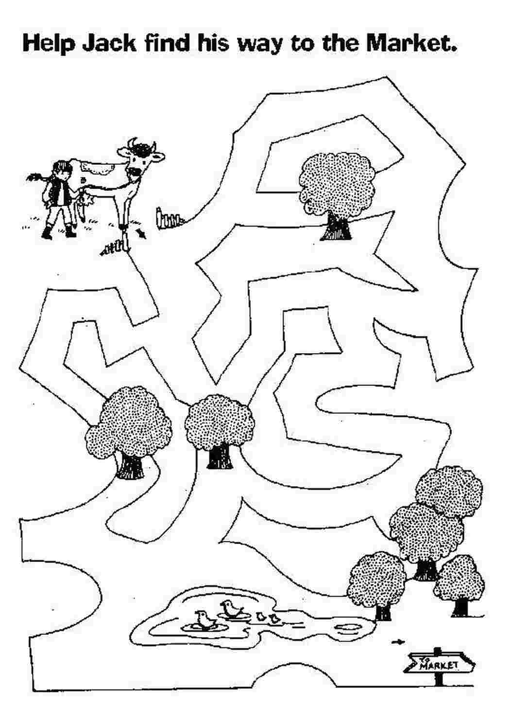 Раскраски Помоги джеку дойти до маркета Лабиринты Лабиринт, логика