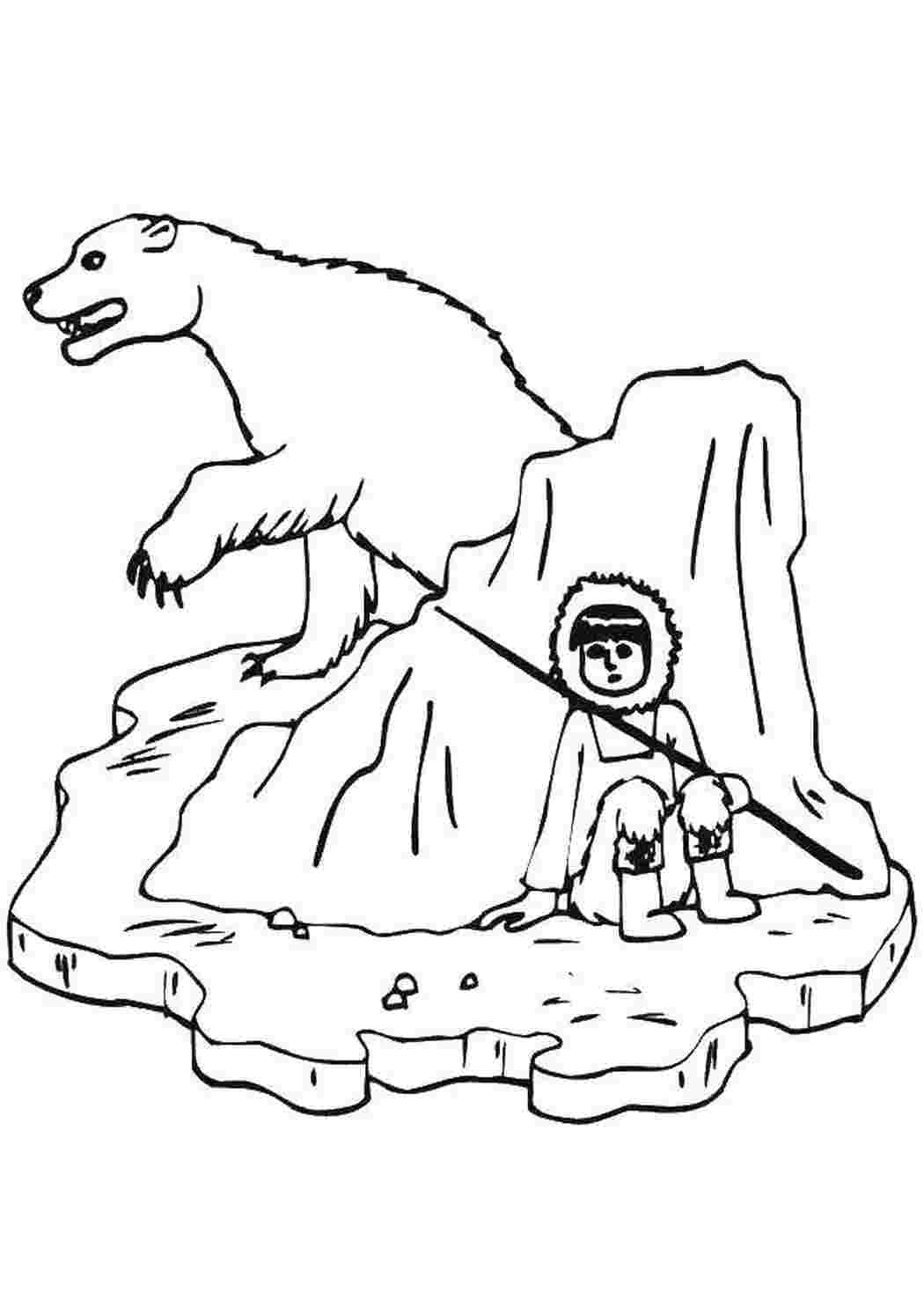 Раскраски Раскраски медведь, медведица, медвежонок  Эскимос и белый медведь