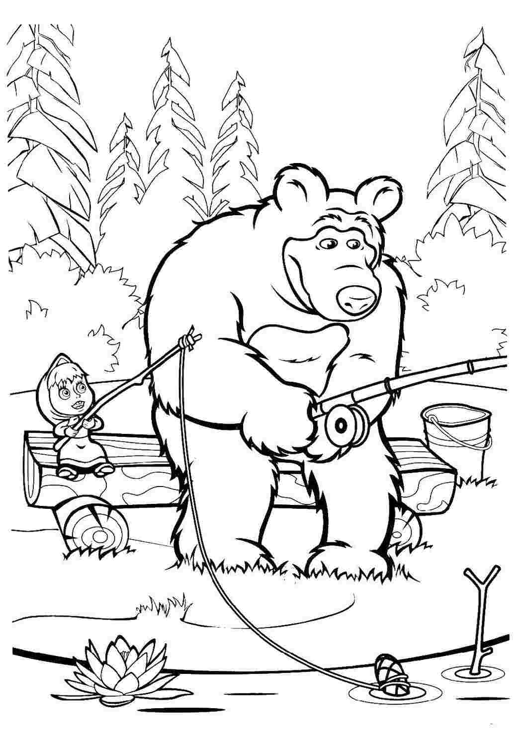 Раскраска Маша и Медведь - распечатать и скачать бесплатно
