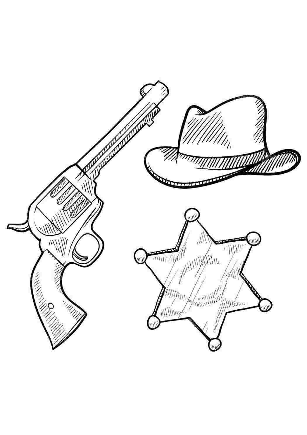 Раскраски Аксессуары для шерифа раскраски шериф, значок, шляпа