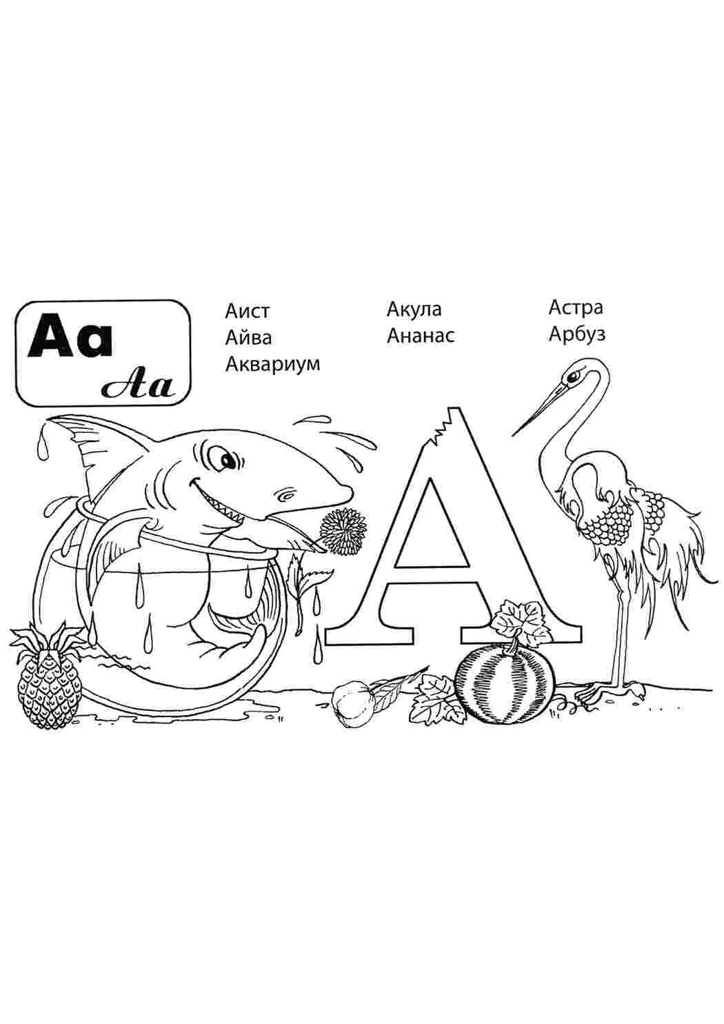 Раскраски А аист акула арбуз Алфавит Азбука