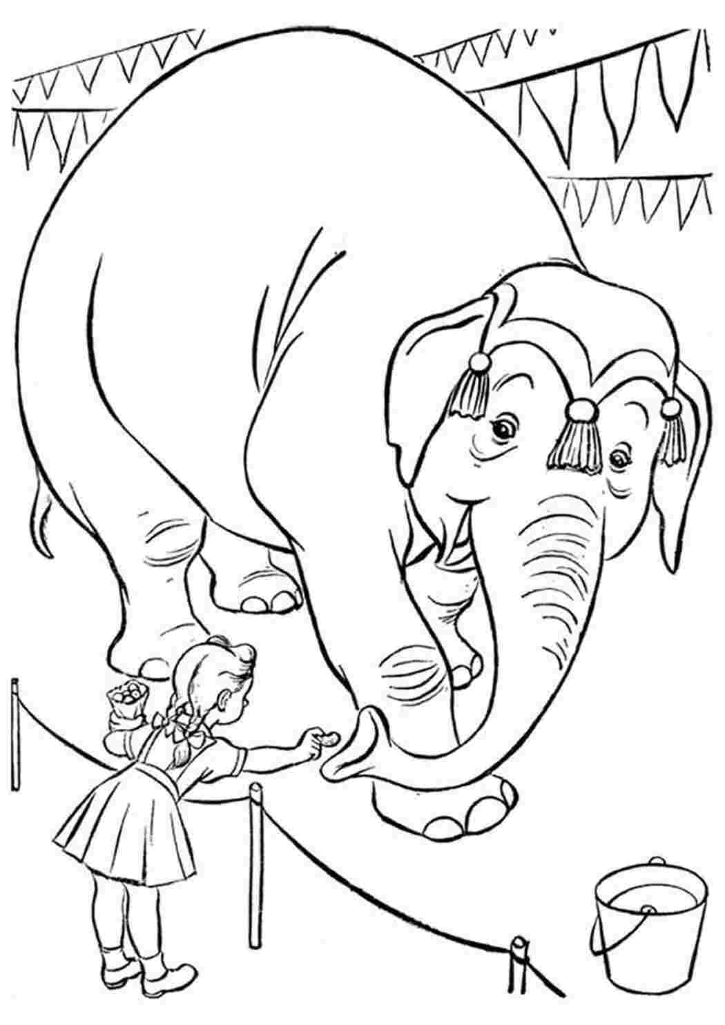 Раскраски Слон и дети Слон и дети  Раскраски скачать онлайн