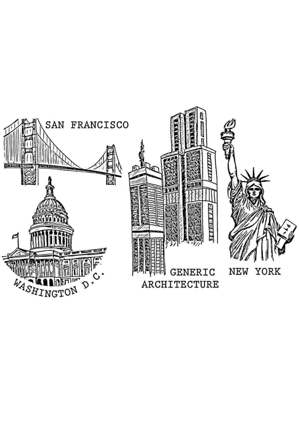 Американские достопримечательности Раскраски скачать и распечатать бесплатно.