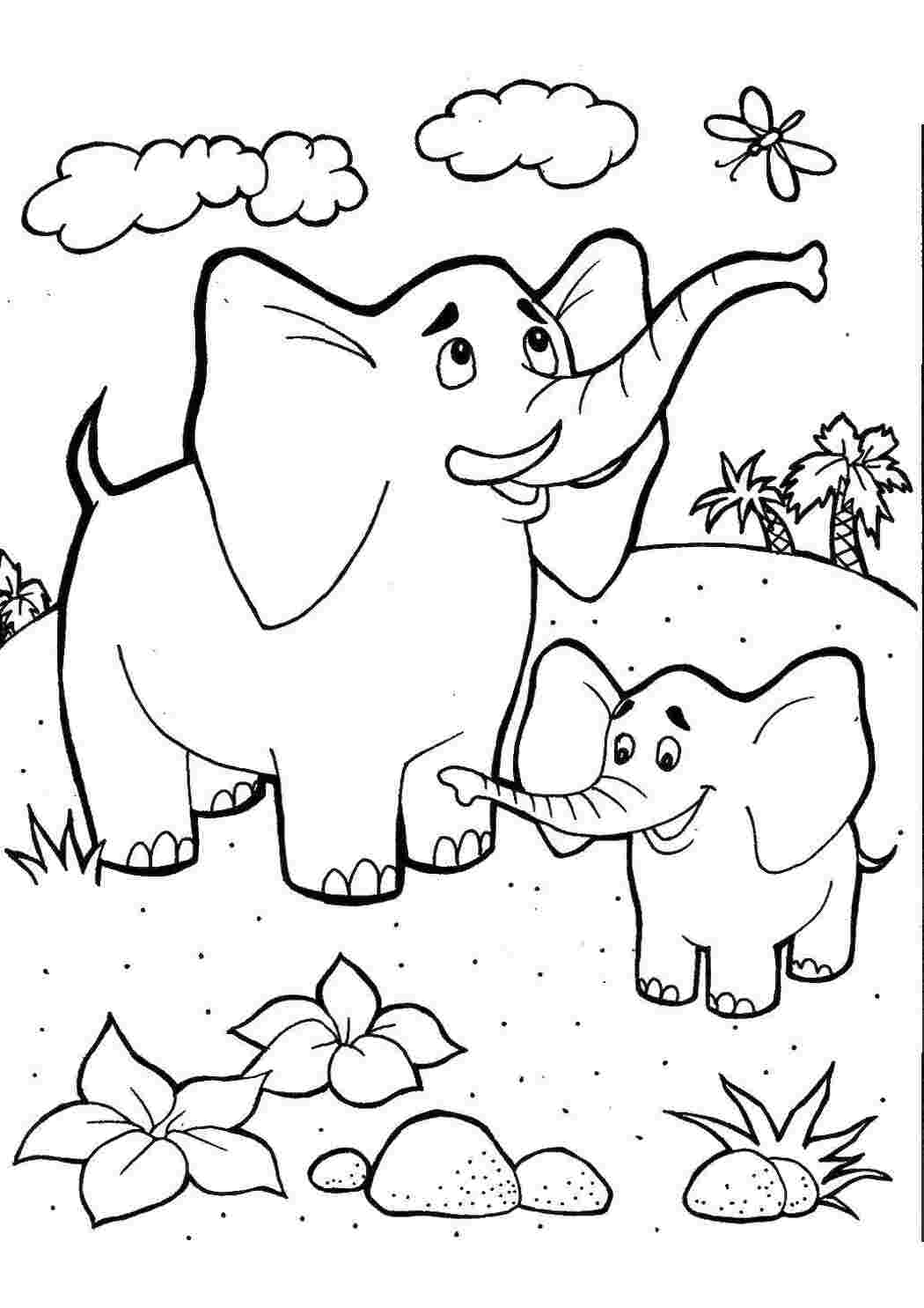 Раскраски Слониха и слон Животные слон, слоненок