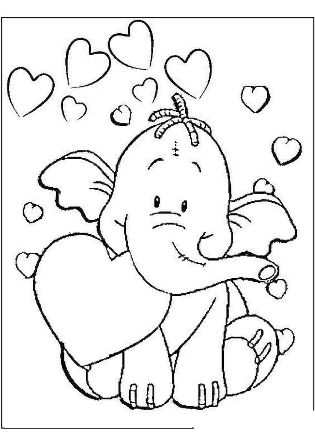 Раскраски Слоник с сердечком День святого валентина слон, сердце