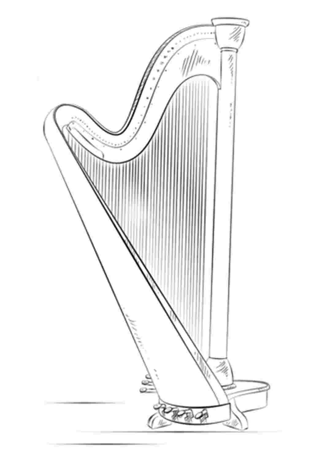 Раскраски Раскраски с арфой струнные музыкальные инструменты