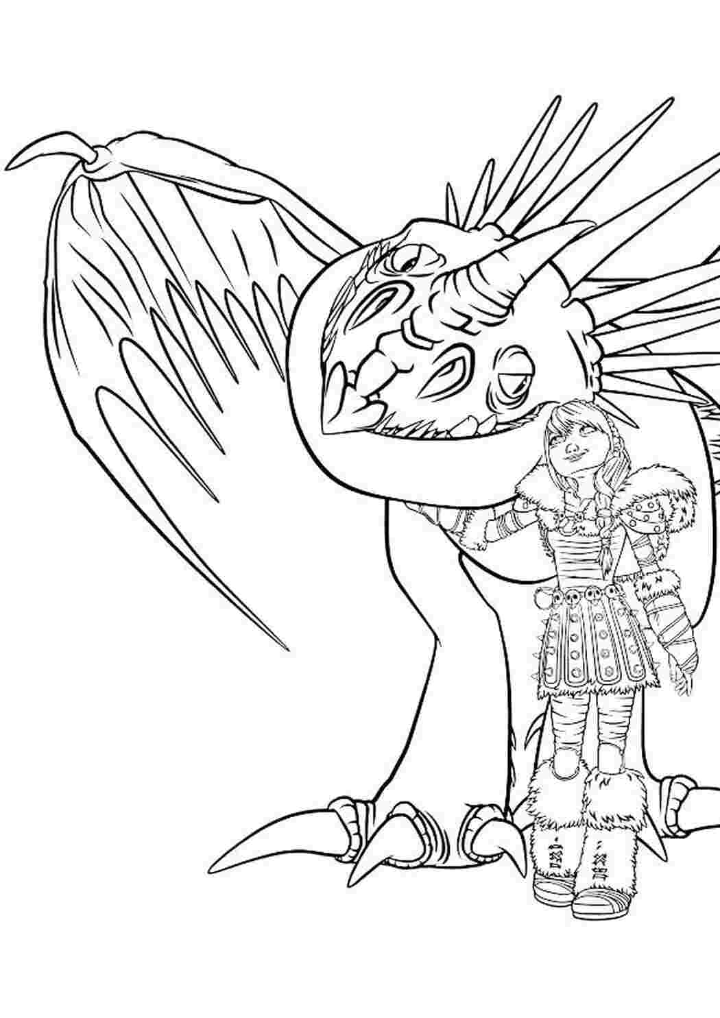 Раскраски Раскраска - Как приручить дракона 2 - Астрид обнимает Громгильду мифические существа дракон