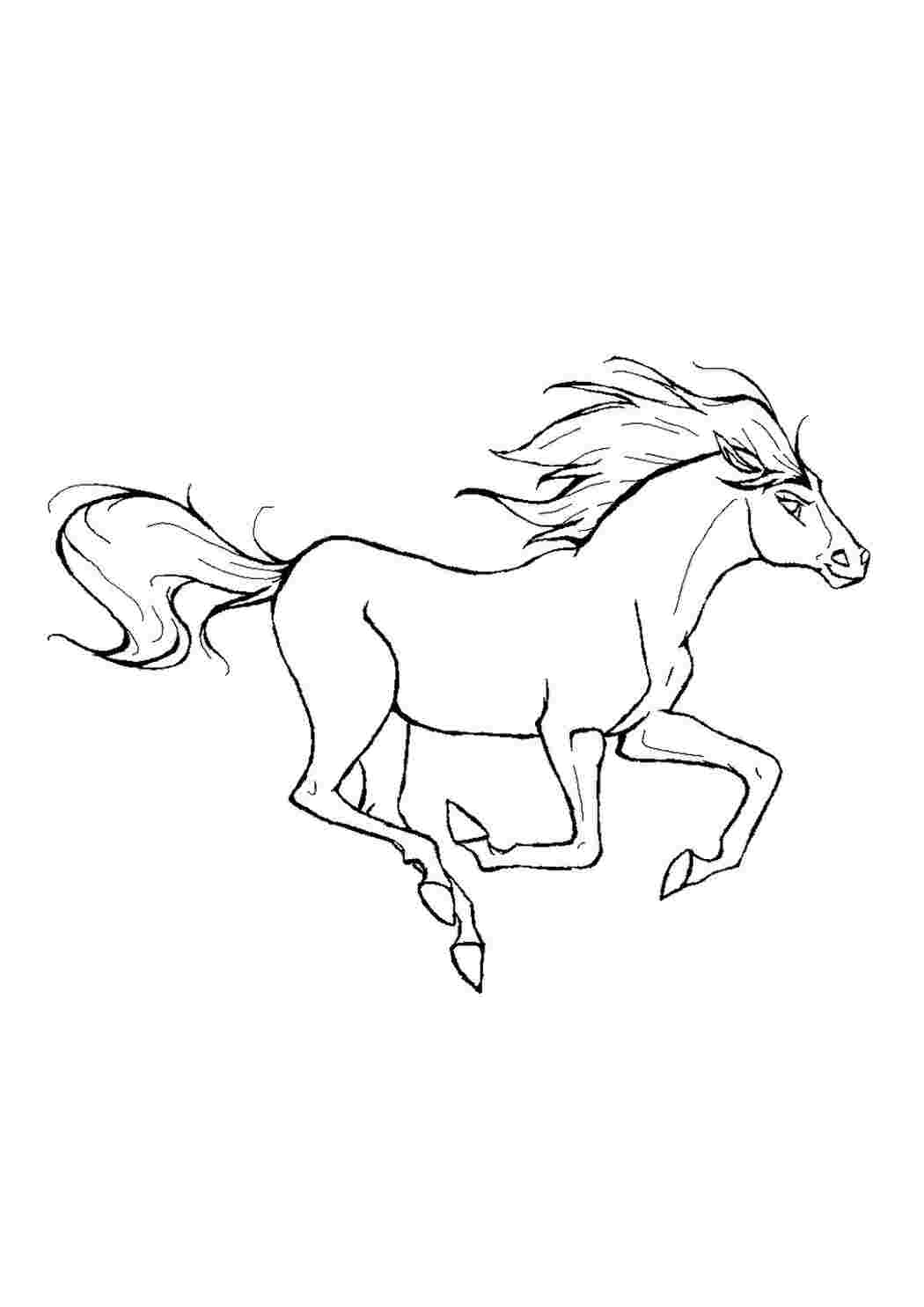 Раскраски картинки на рабочий стол онлайн Лошадь мчится с развивающимися хвостой и гривой на ветру Скачать раскраски для мальчиков