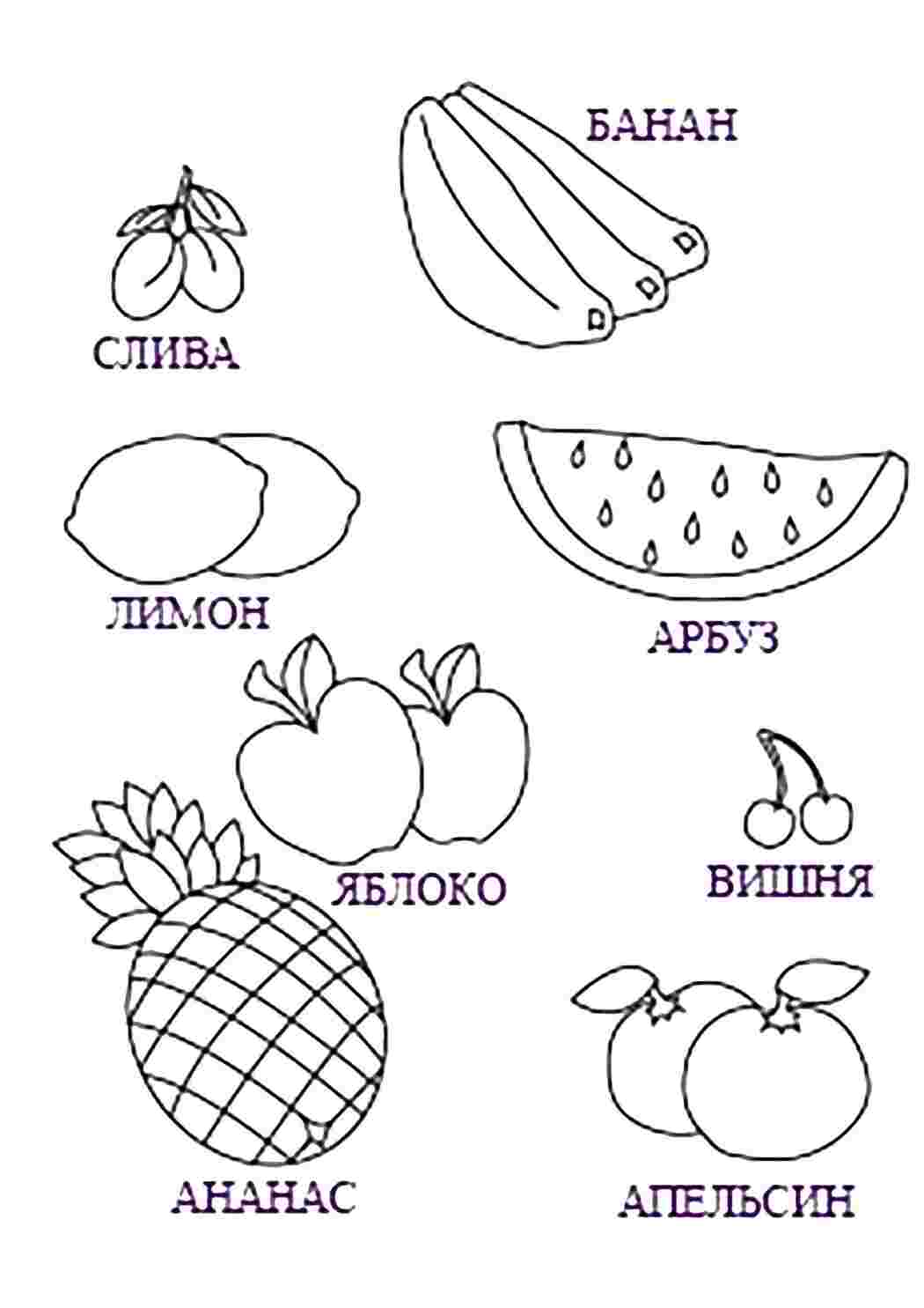 Раскраски Названия фруктов фрукты фрукты