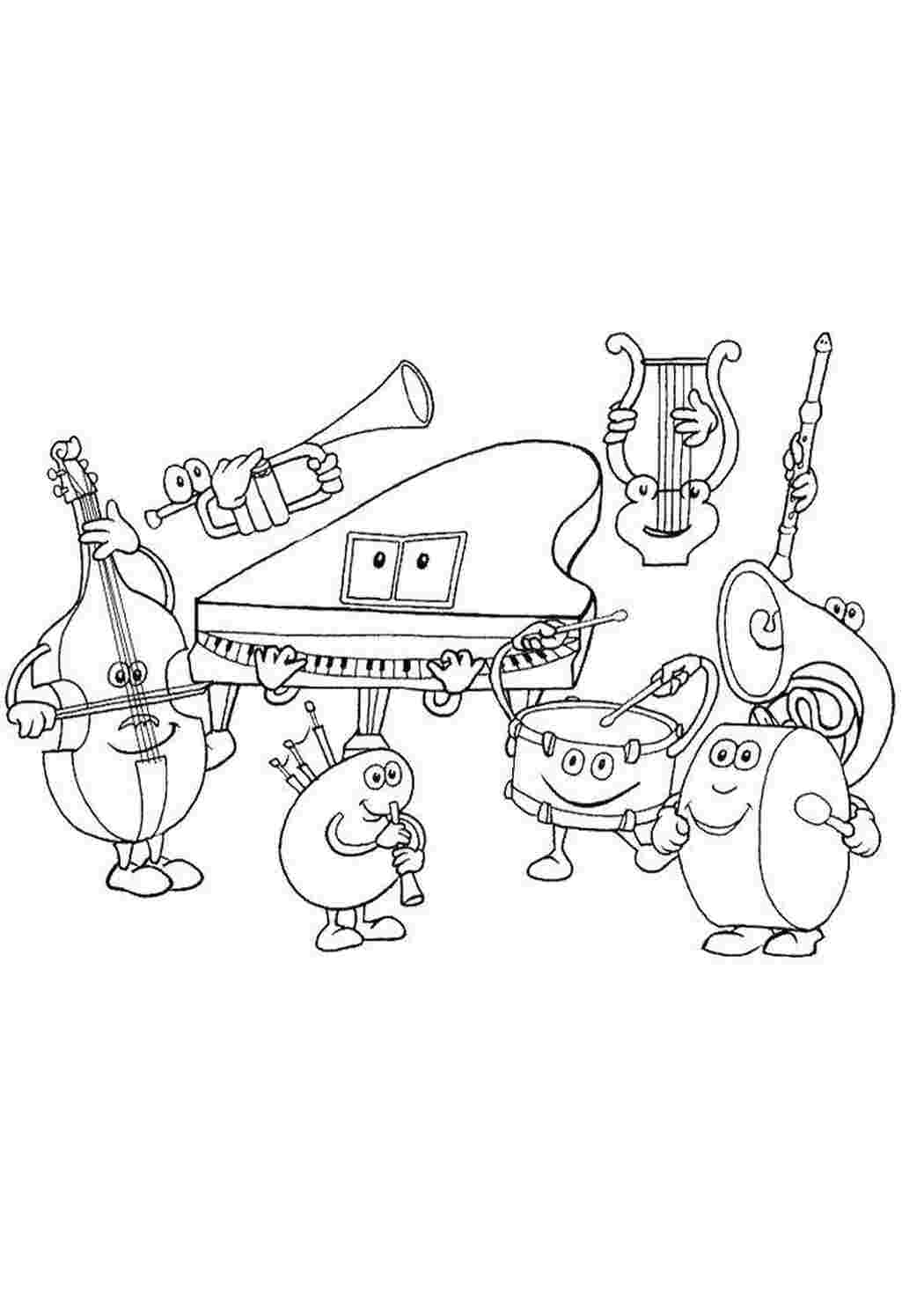 Раскраски Оркестр интсрументов Музыкальный инструмент Музыка, инструмент, музыкант, ноты