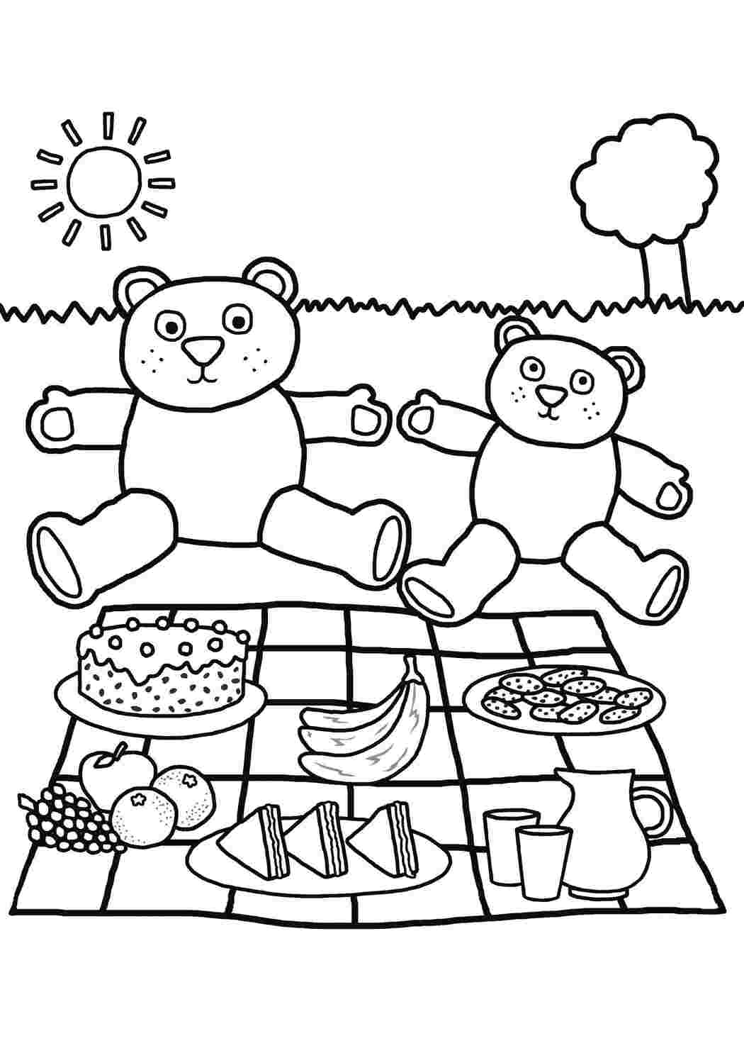 Раскраски Медведи на пикнике природа медведь, пикник