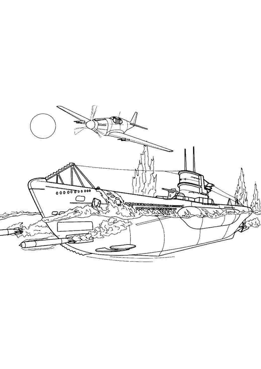 Раскраски картинки на рабочий стол онлайн Подводная лодка и самолет Скачать раскраски для мальчиков