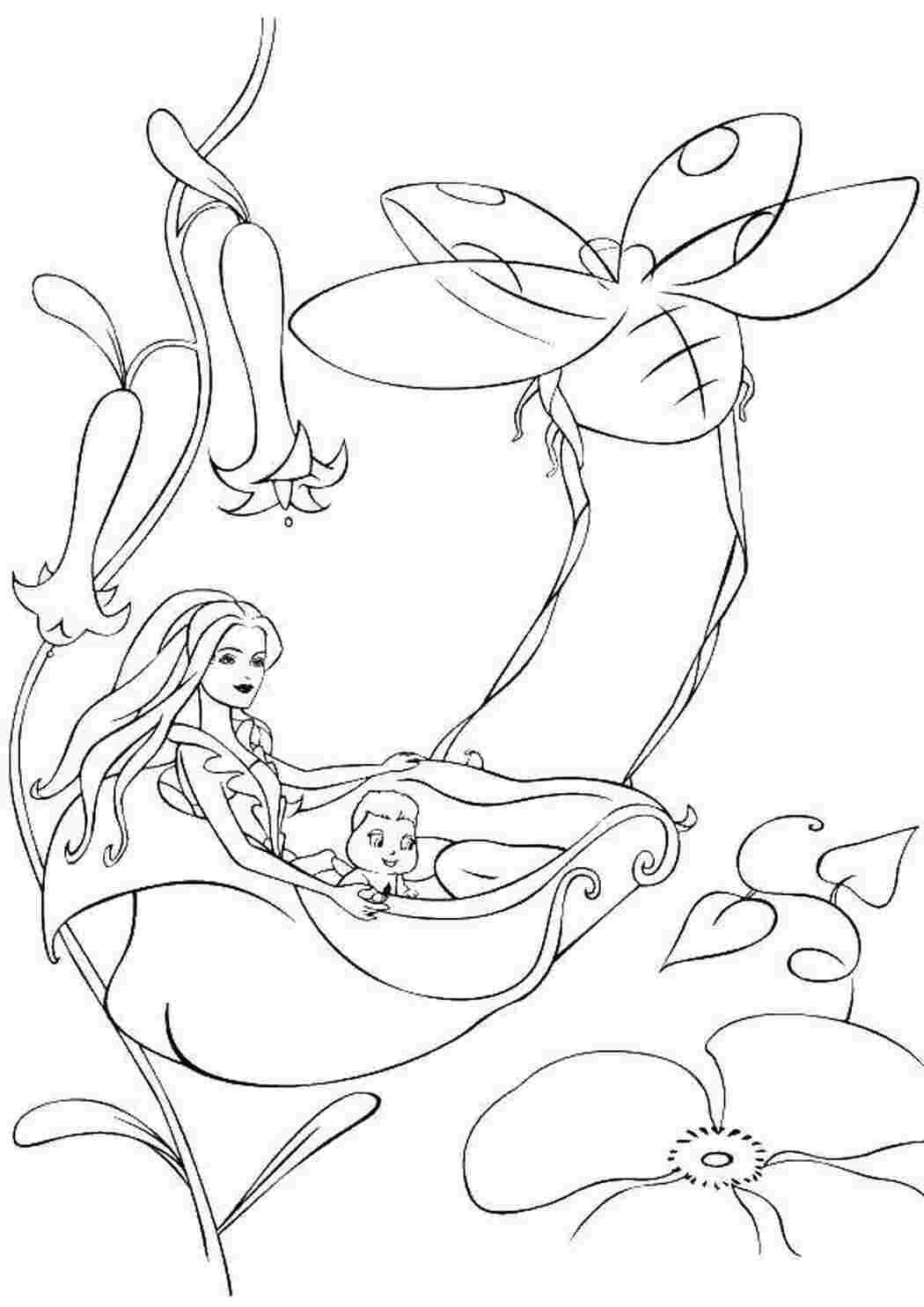 Раскраски Девушка и малыш Персонажи из сказок цветы, девочка, малыш