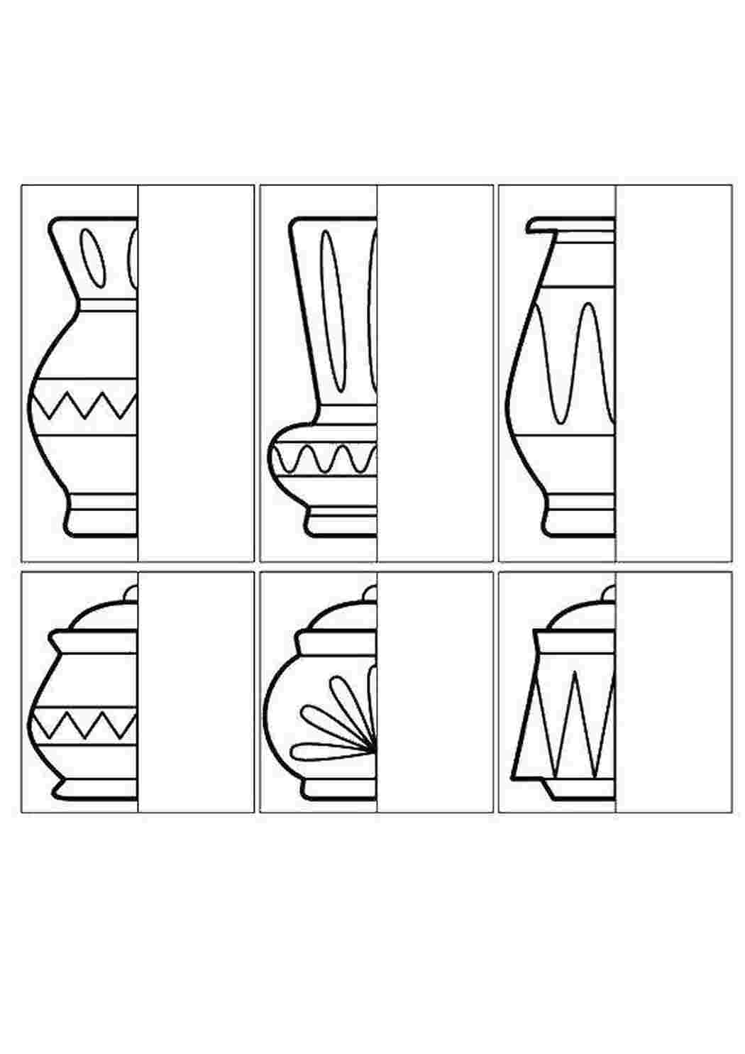 дорисуй по образцу дорисуй, образец, вазы