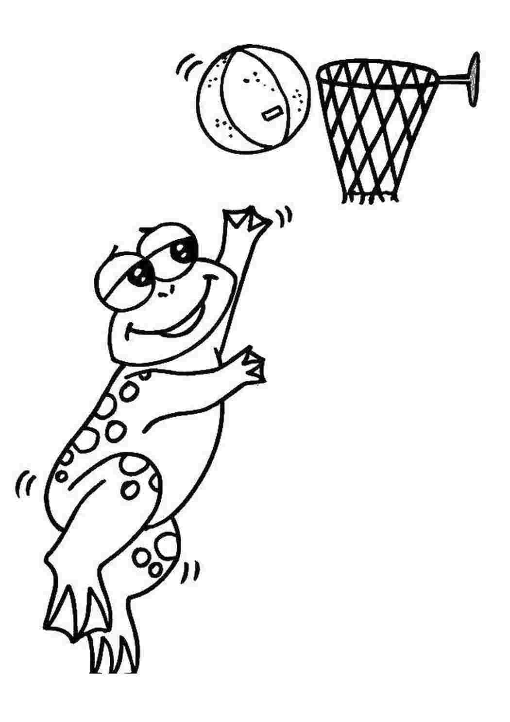 Раскраски Лягушка играет в мяч баскетбол баскетбол, мяч