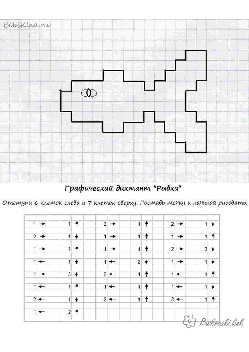 Раскраски Графический диктант , рисуем по клеточкам рыбку Раскраски Графический диктант 