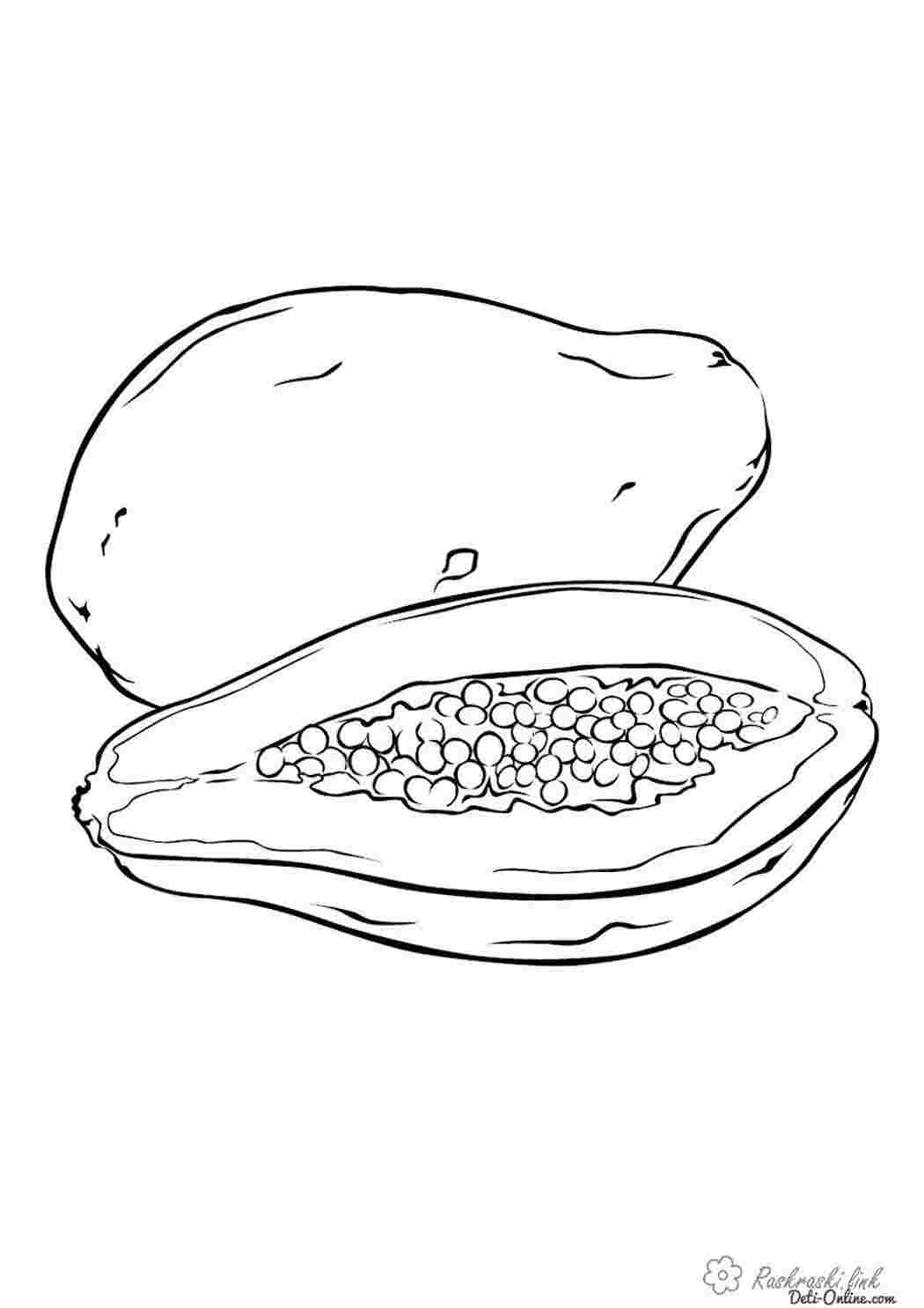 Раскраски Фрукт, папайя, раскраска, оранжевая, свежая Раскраски Фрукты 
