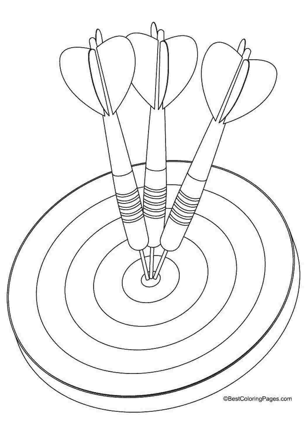Раскраски, Дартс и дротики, игры дартс, мишень, дротики, Лучник и мишень.