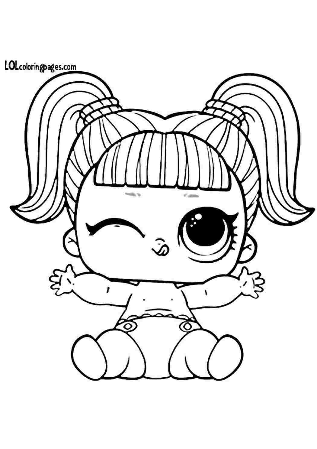 Раскраски Качественная раскраска для девочке с куклой лол  Lil Unicorn Качественная раскраска для девочке с куклой лол  Lil Unicorn, раскраски куклы лол и питомцы, сидящая кукла малышка лол с прямой челкой и волосами собранными в два хвостика