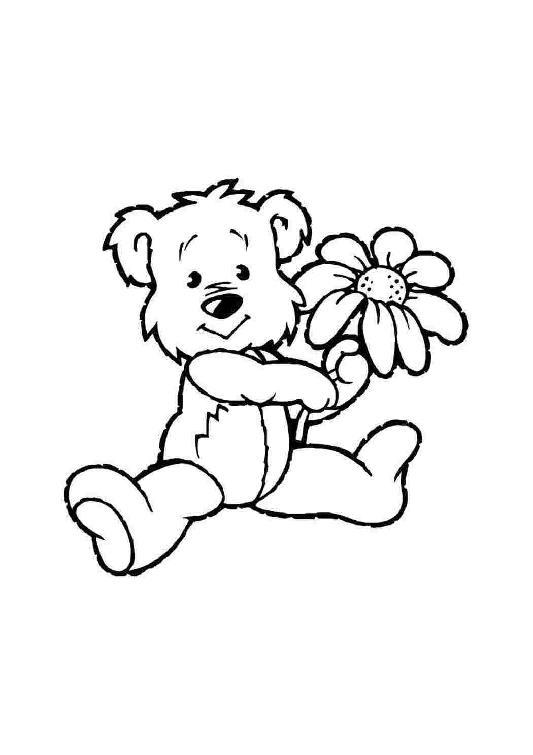 Раскраски Медведь с цветком Дети играют медведь, игрушка, цветок