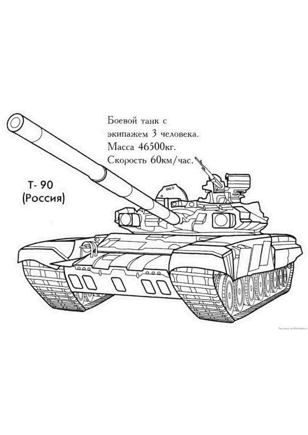 Российский танк т-90 Раскраски для мальчиков бесплатно