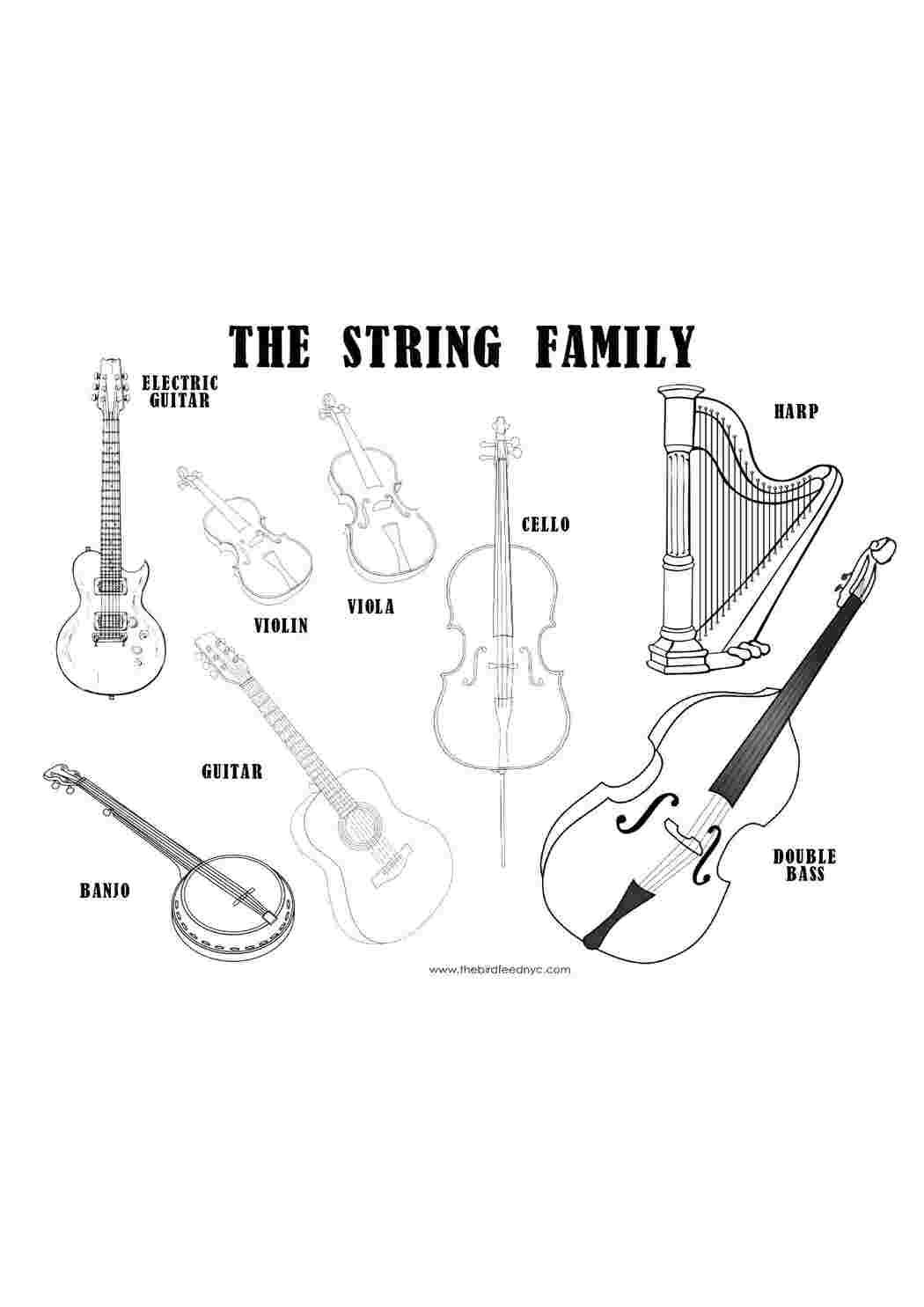 Раскраски Струнное семейство Музыка музыка, инструменты, струнные