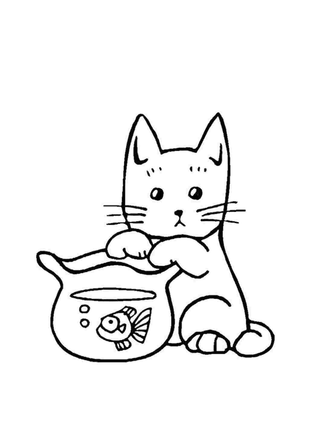Раскраски  кот и рыба Домашние животные Аквариумные рыбы, Котенок