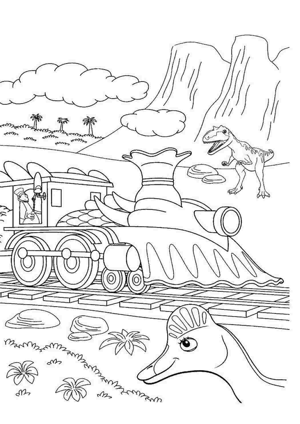Раскраски Поезд динозавров мультики поезд, динозавры