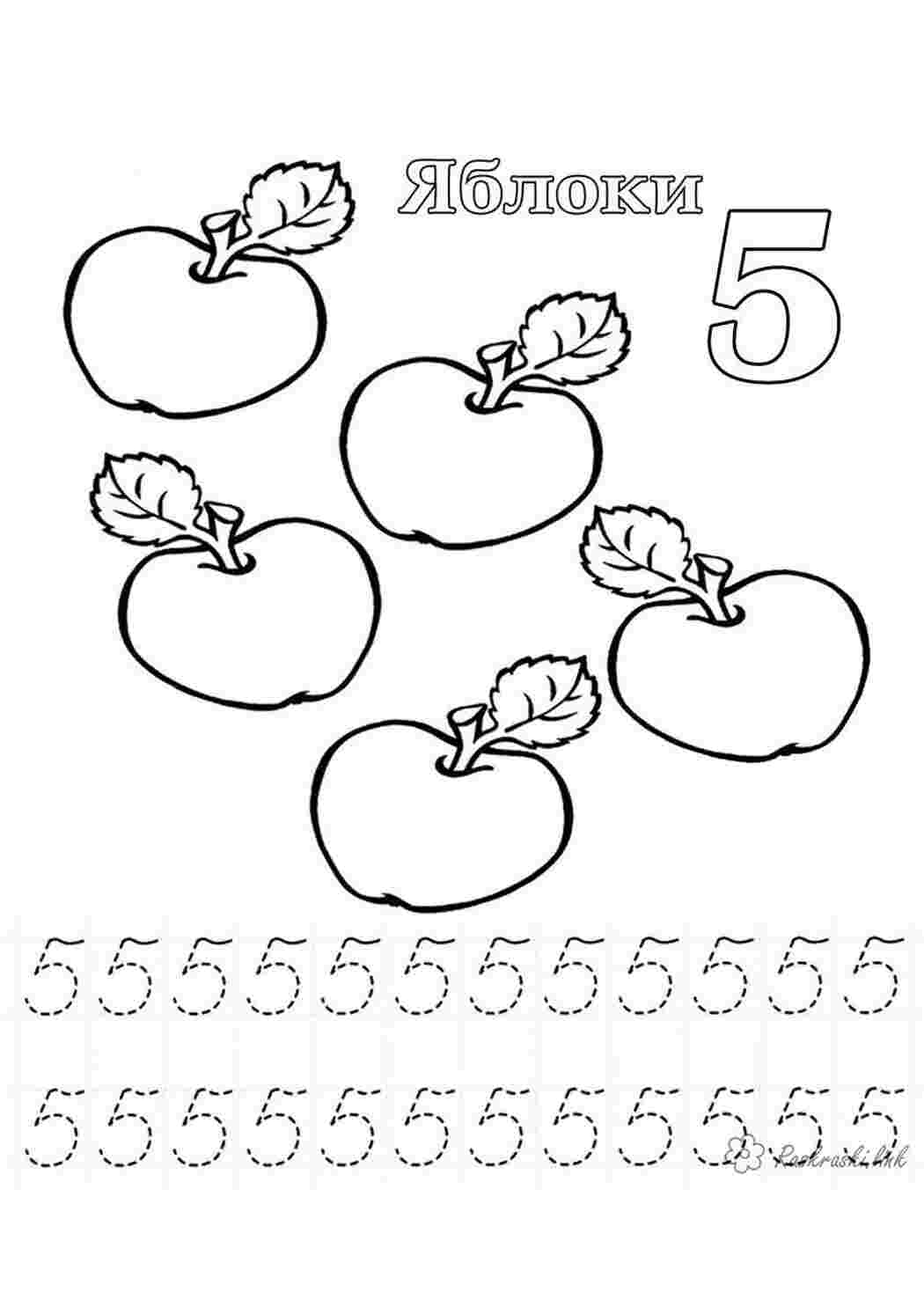 Раскраски обведи и раскрась, яклоки Раскраски Прописи цифры 