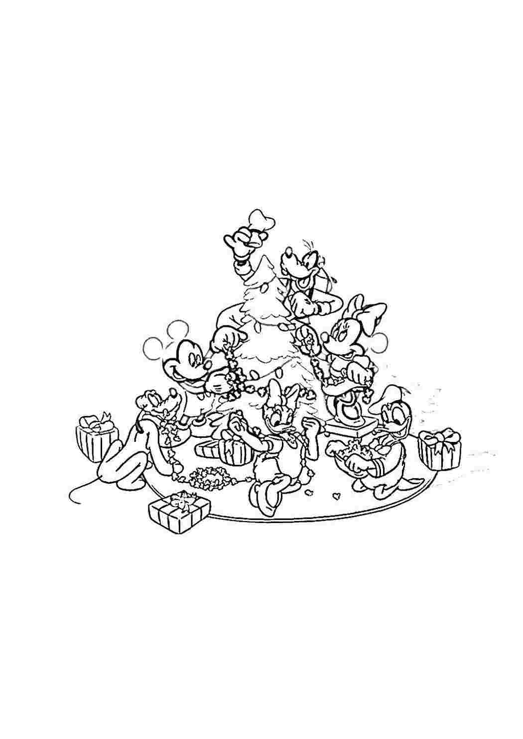 Раскраски Микки маус и его друзья Диснеевские мультфильмы микки, подарки, елка
