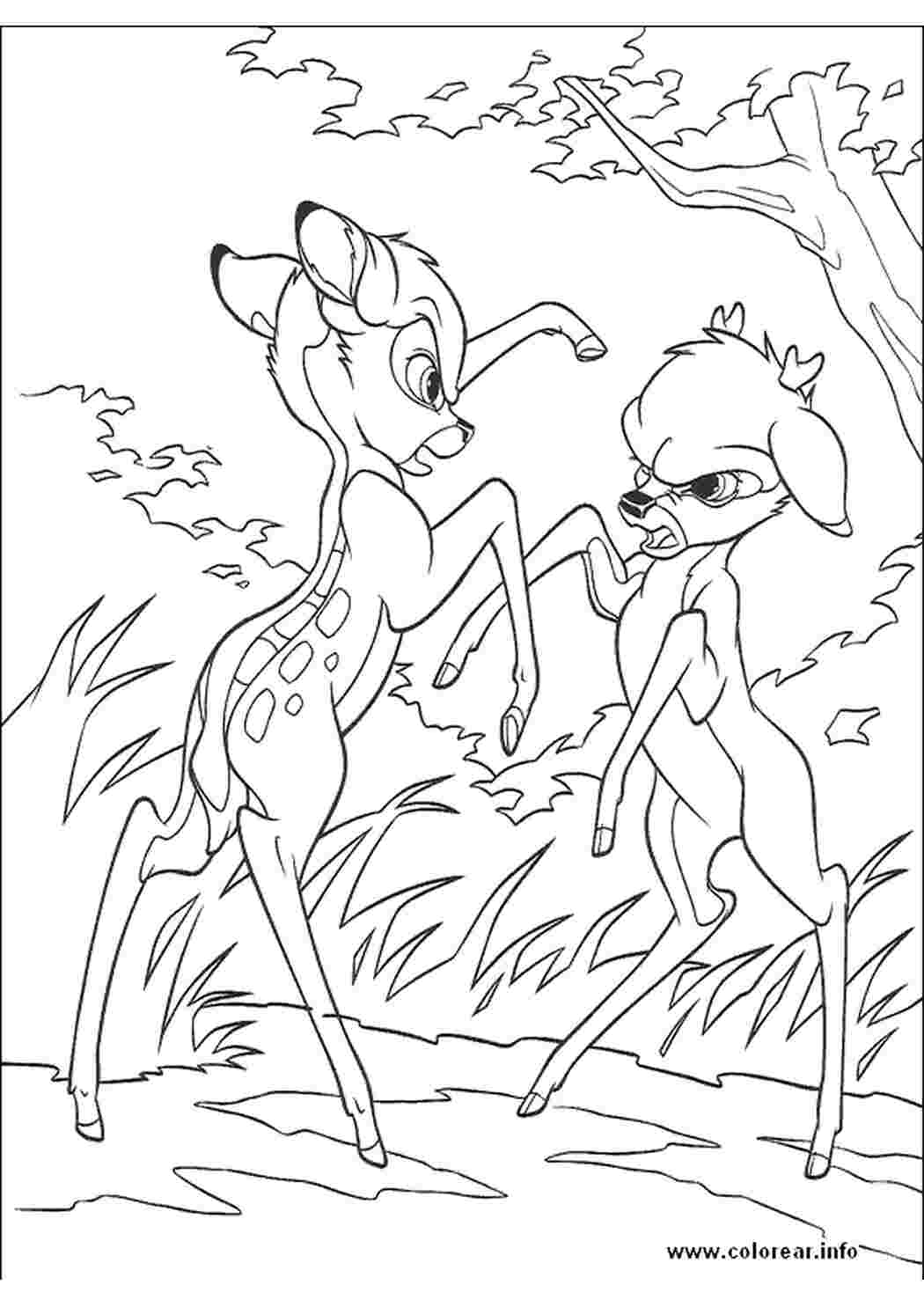 Раскраски Раскраски для детей, Два олененка дерутся Раскраски Walt Disney 