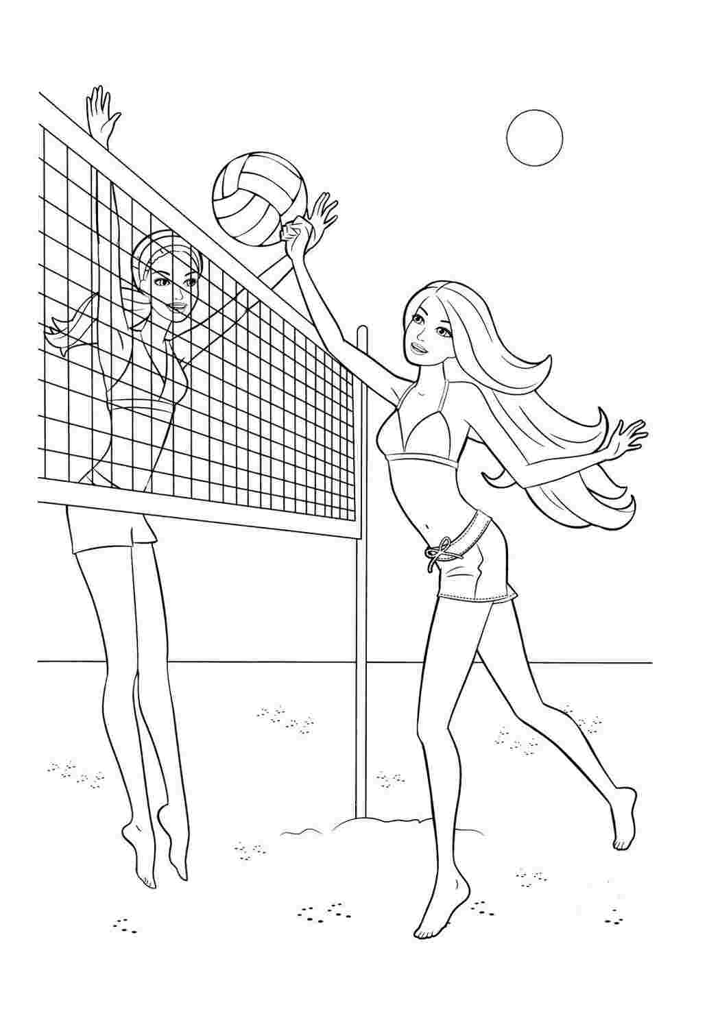 Раскраски Пляжный волейбол ,Барби играет на пляже в купальнике,