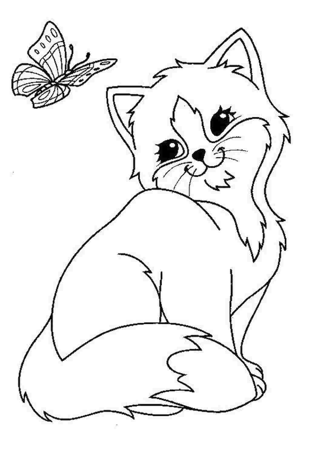 Раскраски Кошечка с бабочкой Коты и котята животные, котенок, кошка, бабочка