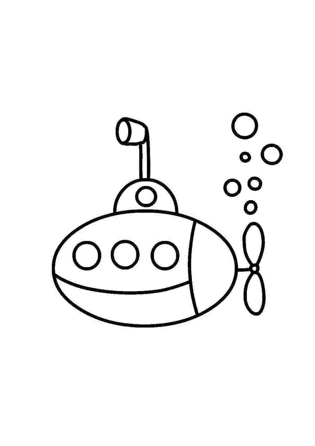 Раскраски Подводная лодка плывет под водой малышам Подводная лодка, вода, пузыри