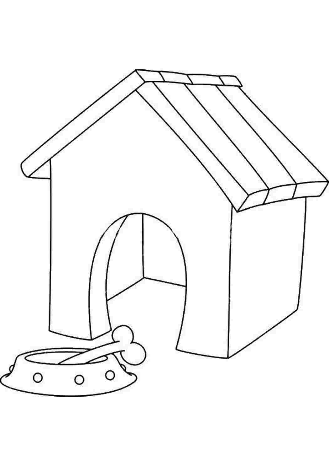 Раскраски Миска и будка пса Собака и будка Животные, собака