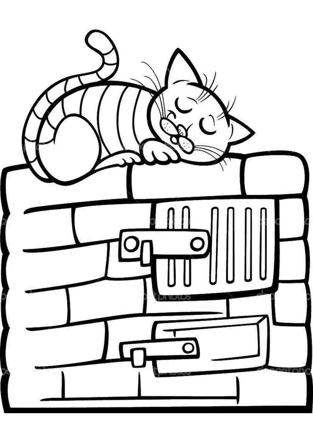 Раскраски Котик спит на печи Коты и котята животные, кот, аечь