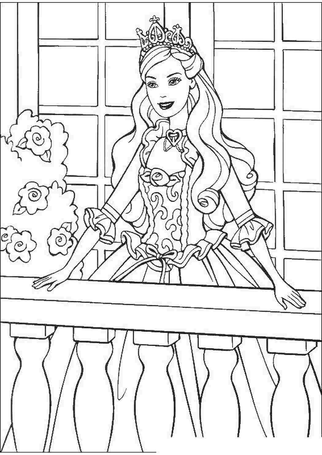Раскраски Принцесса барби на балконе Барби барби, принцесса