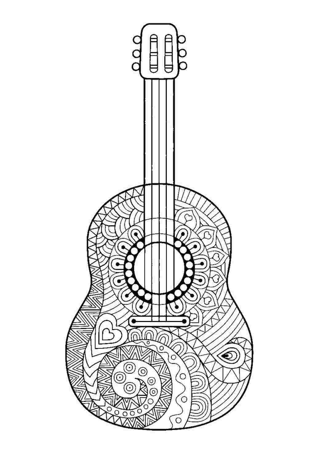 Раскраски Раскраски со струнными музыкальными инструментами. Гитара Гитара классическая, рок гитара или двойная гитара на раскрасках с гитарами