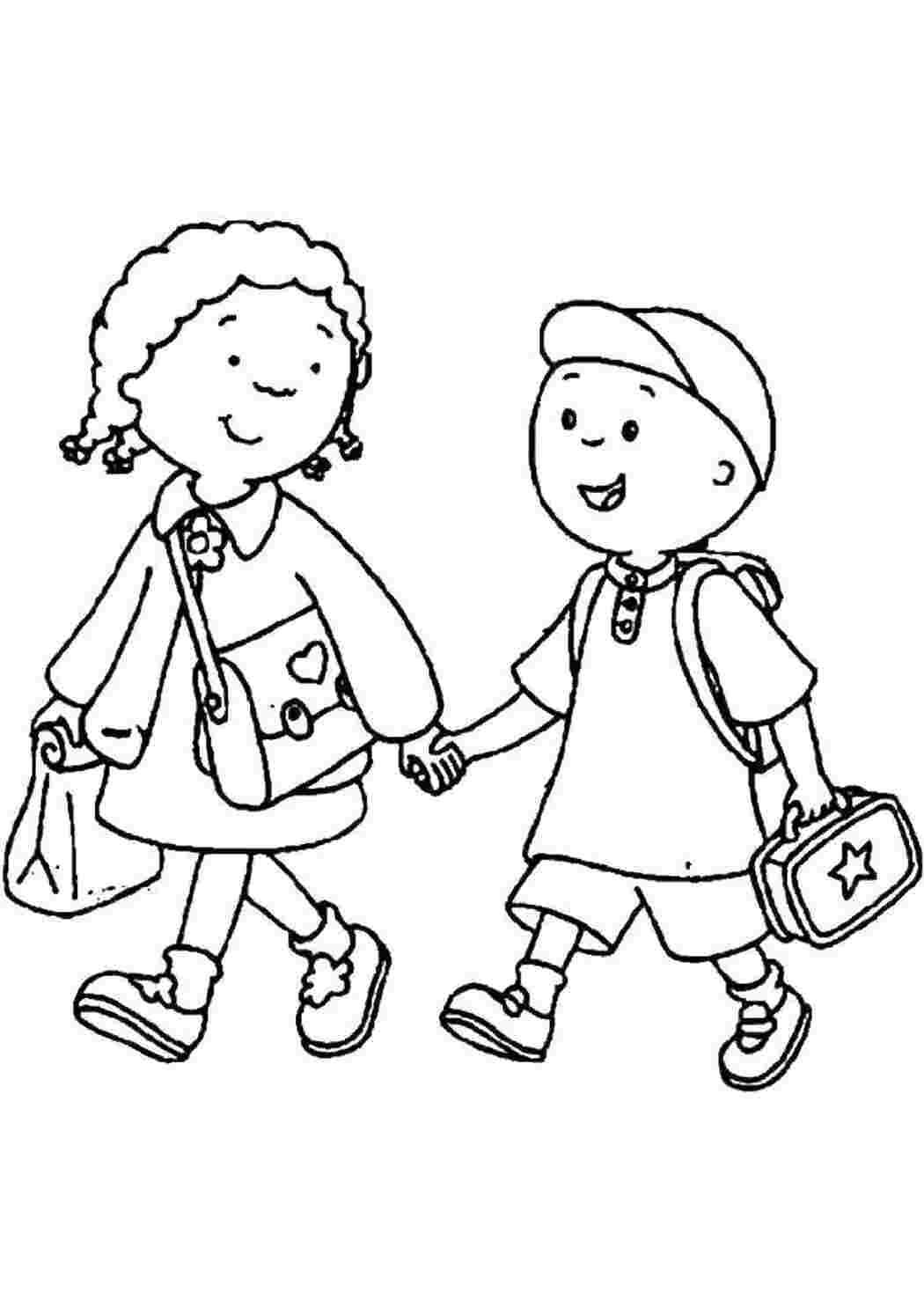 Раскраски Мальчик и девочка идут в школу школа школа, дети