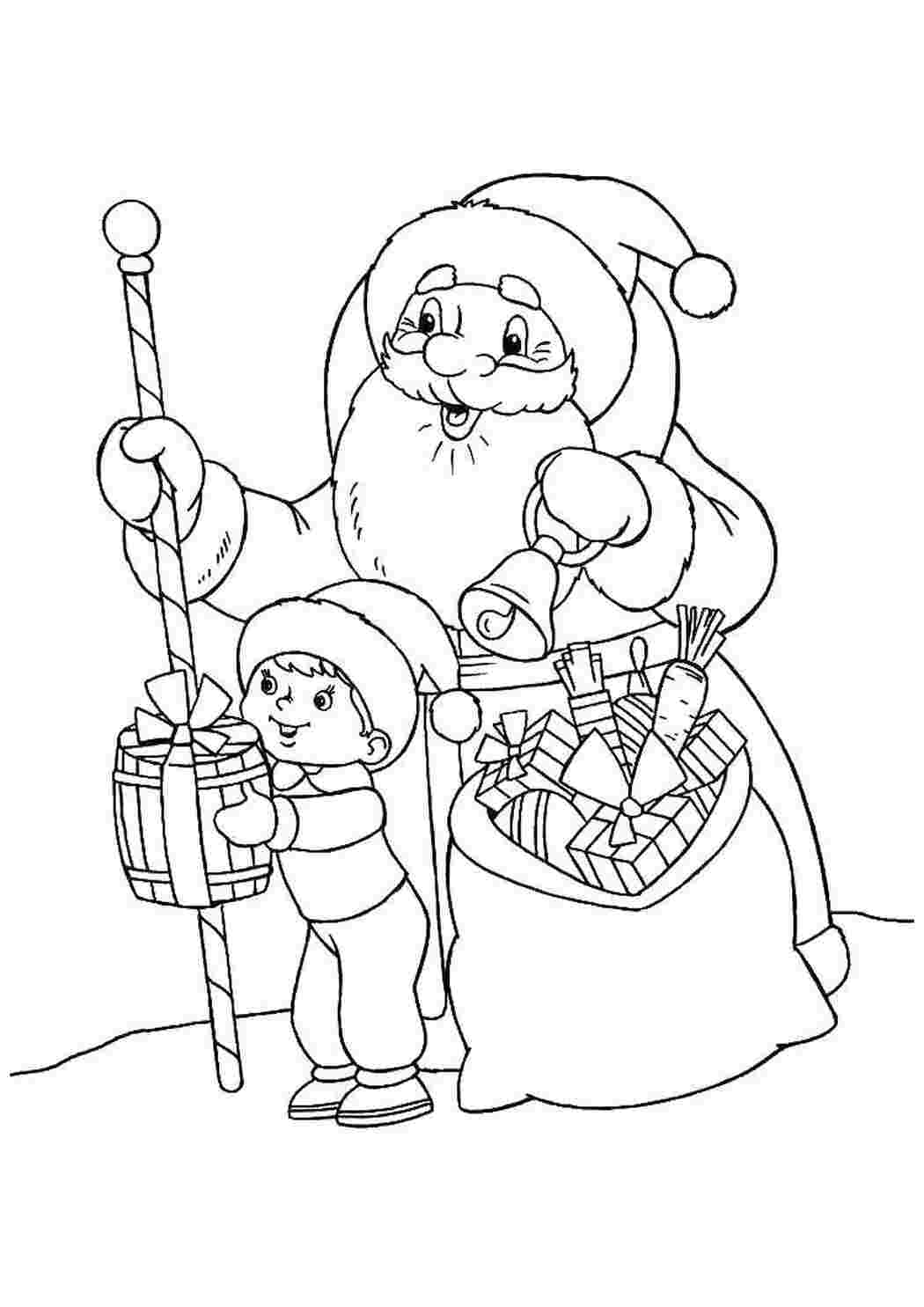 Раскраски Мальчик и дед мороз Раскраски для малышей мальчик, дед мороз, подарки