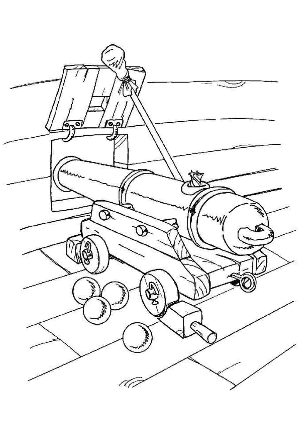 Раскраски картинки на рабочий стол онлайн Старая пушка на корабле Раскраски для мальчиков