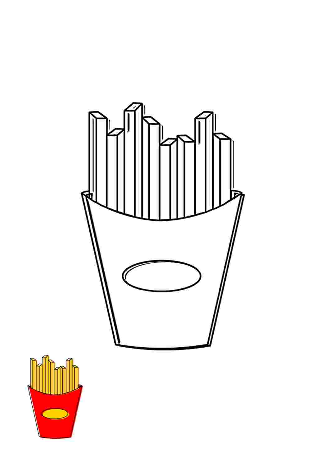 Картошка фри - раскраска с образцом разукрашивания Раскраски скачать и распечатать бесплатно.
