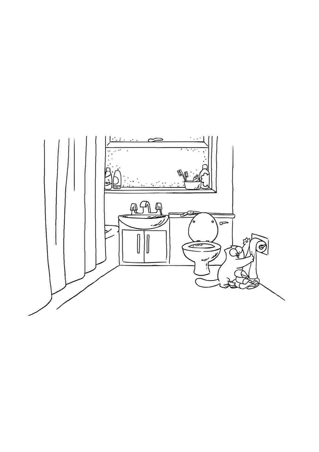 Раскраски Кот играет с туалетной бумагой кот саймона Персонаж из мультфильма