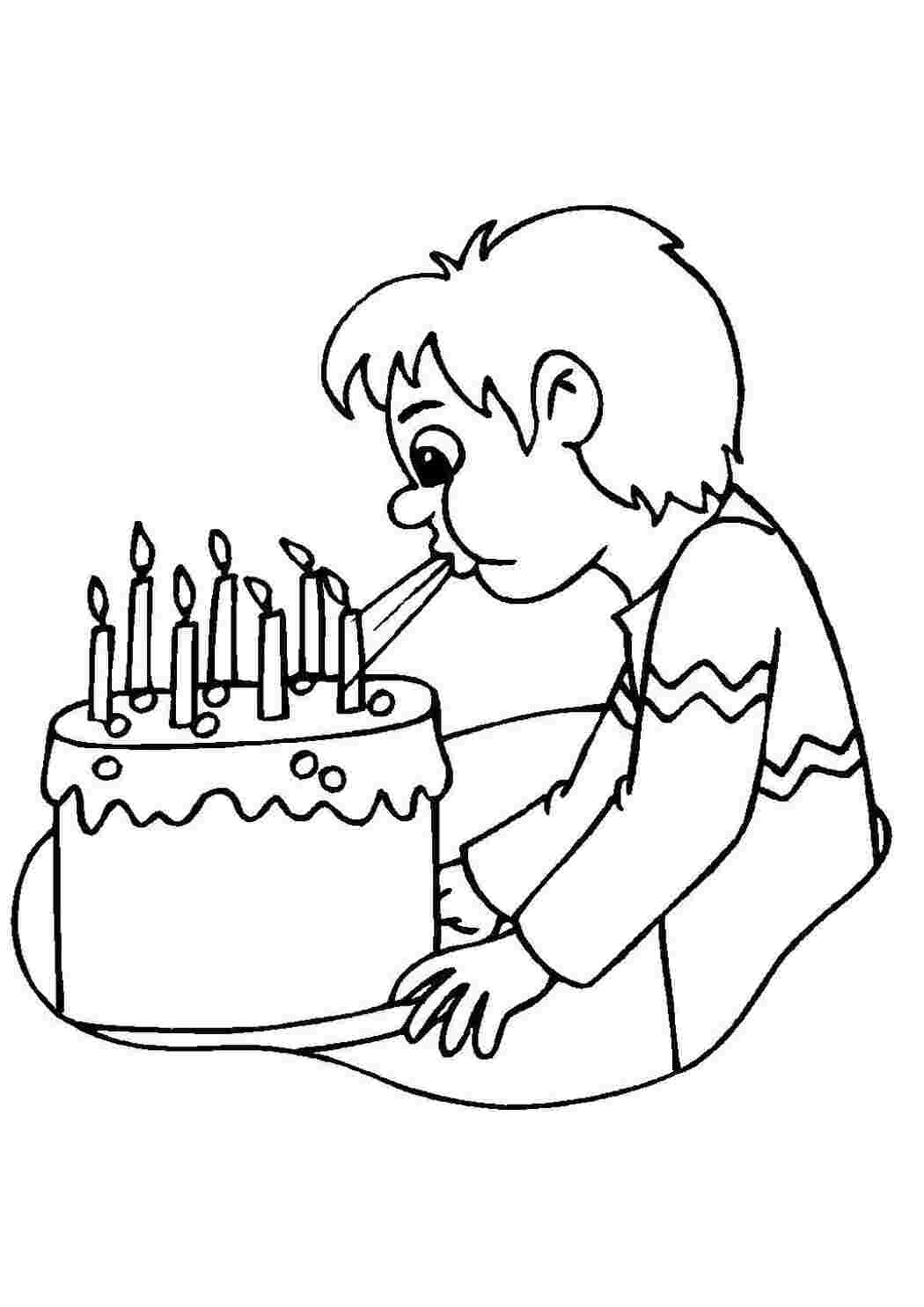 Раскраски Мальчик задувает свечи торты мальчик, свечи, торт